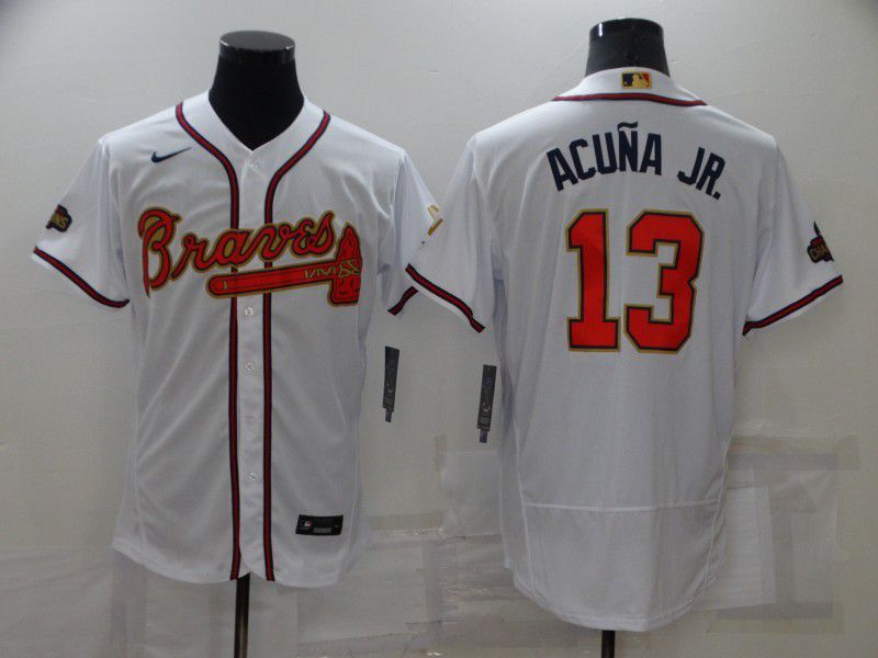 Men Atlanta Braves #13 Acuna jr White Gold Elite Nike 2022 MLB Jersey